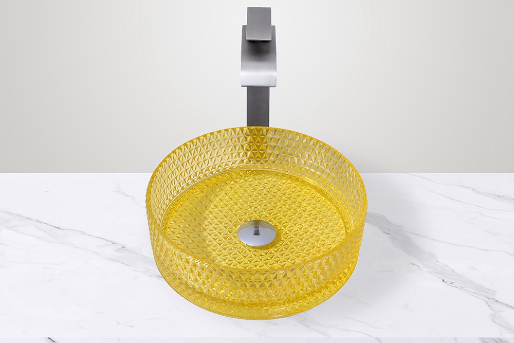 Modern Cylinder Glass Washing Basin Bathroom Cabinet Sinks Transparent Yellow Color