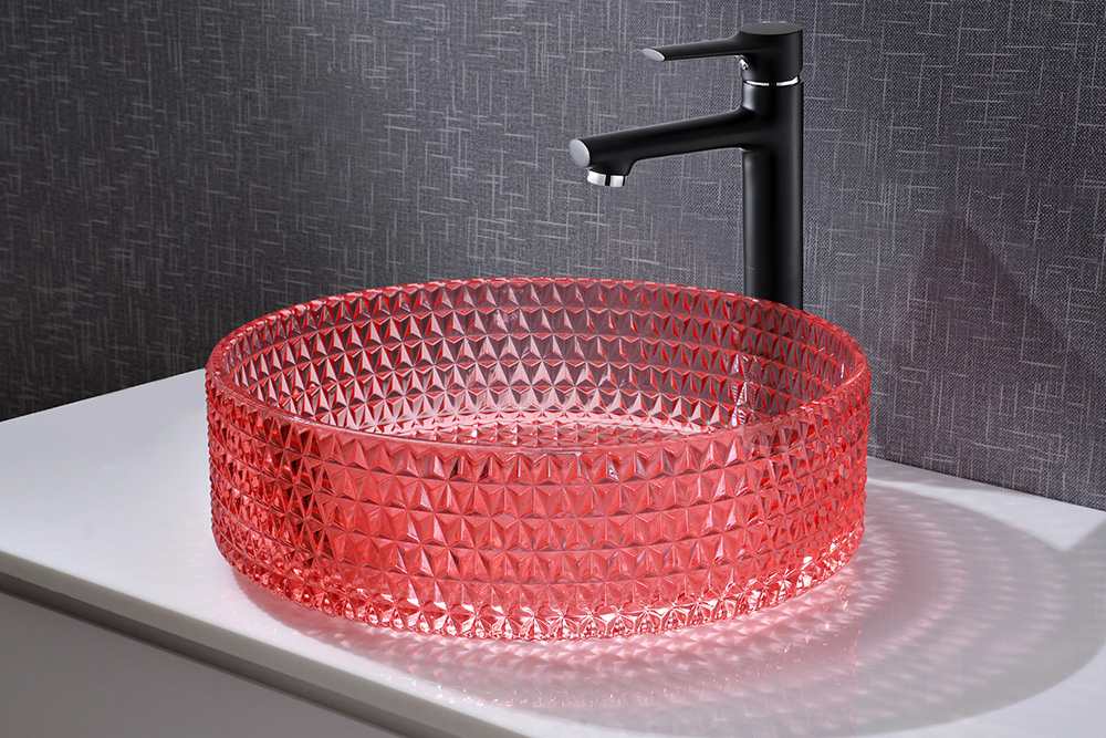 Crystal Glass Red Hand Wash Basin Bathroom Vessel Sinks